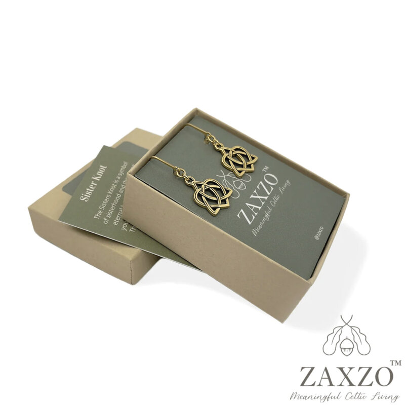 Zaxzo Gold Celtic Sister Knot Leverback Earrings