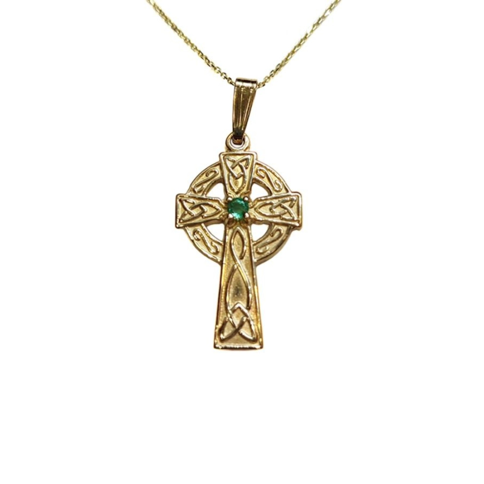Facet 10k Gold Celtic Cross with Emerald