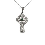 Facet Sterling Silver Celtic Cross w/ Real Emerald