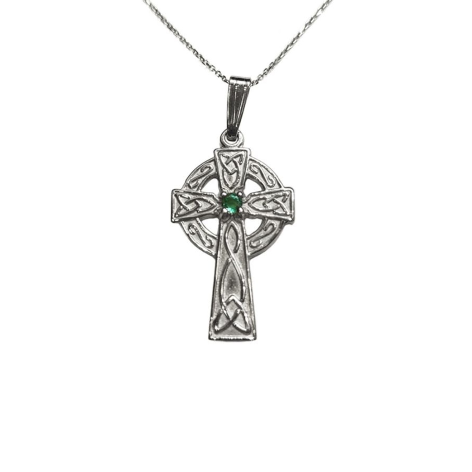 Facet Sterling Silver Celtic Cross w/ Real Emerald