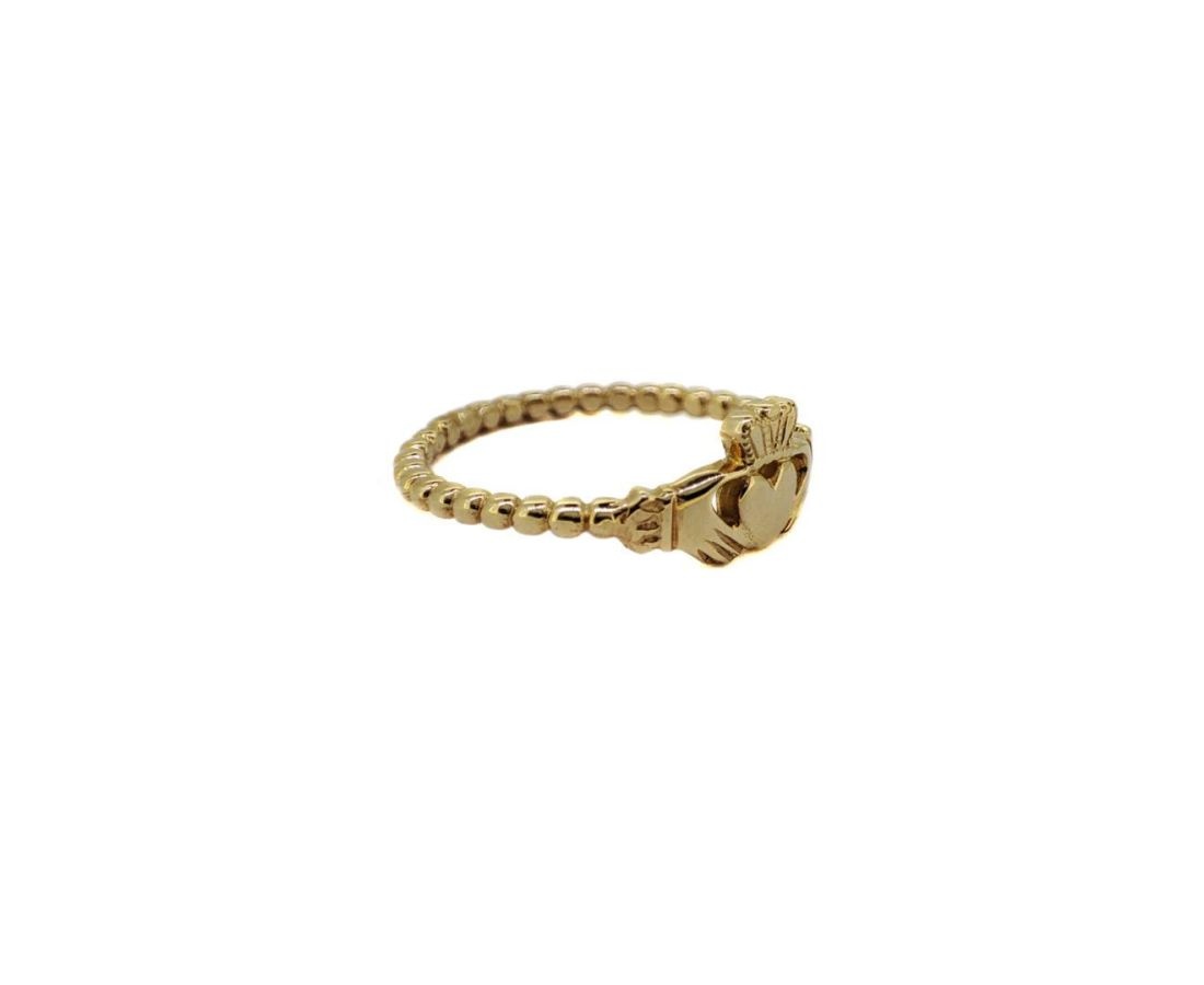 Facet 10k Gold Bead Claddagh Ring