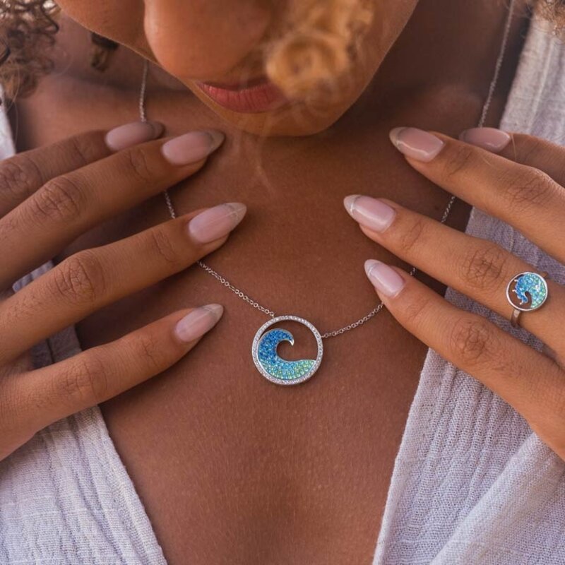 Shanore Ocean Wave Necklace White + Blue Swarovski