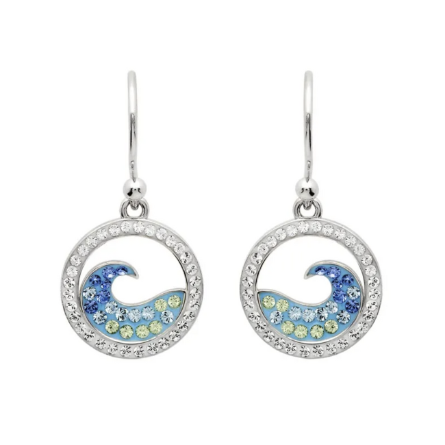 Shanore Sterling Silver Wave Drop Earrings White Swarovski