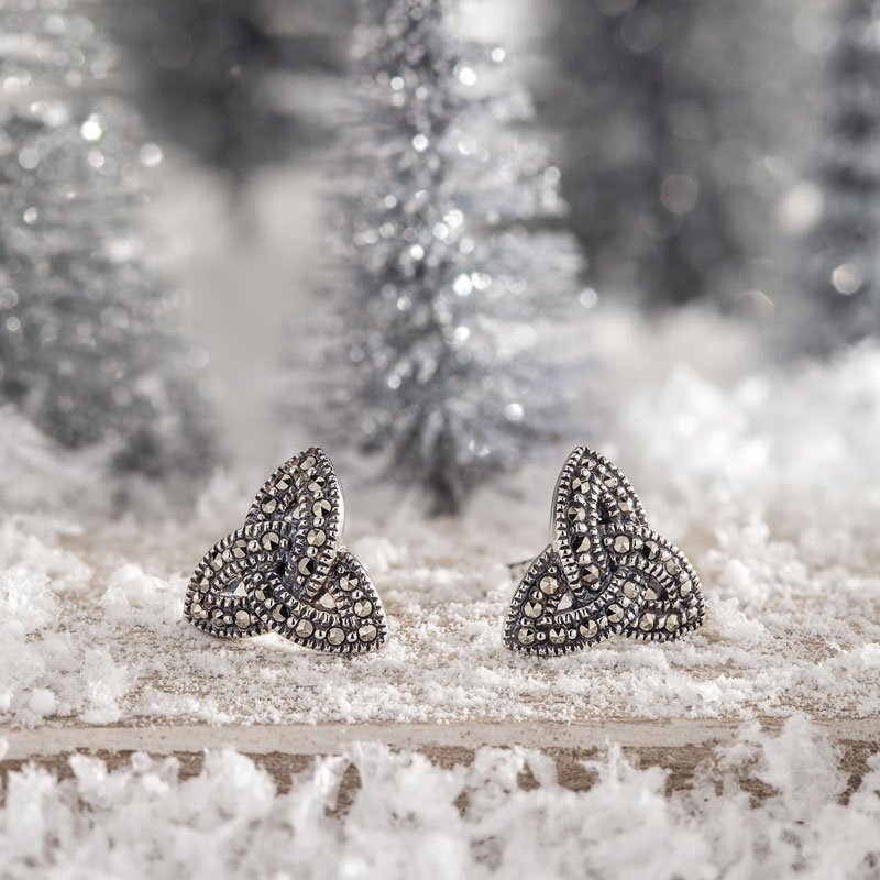 Solvar Sterling Silver Marcasite Trinity Knot Earrings