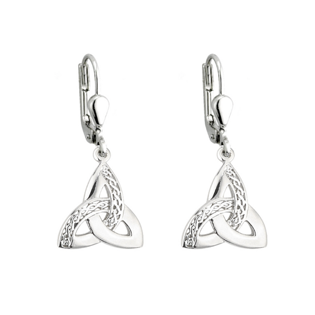 Solvar Sterling Silver Etched Trinity Knot Drop Earrings