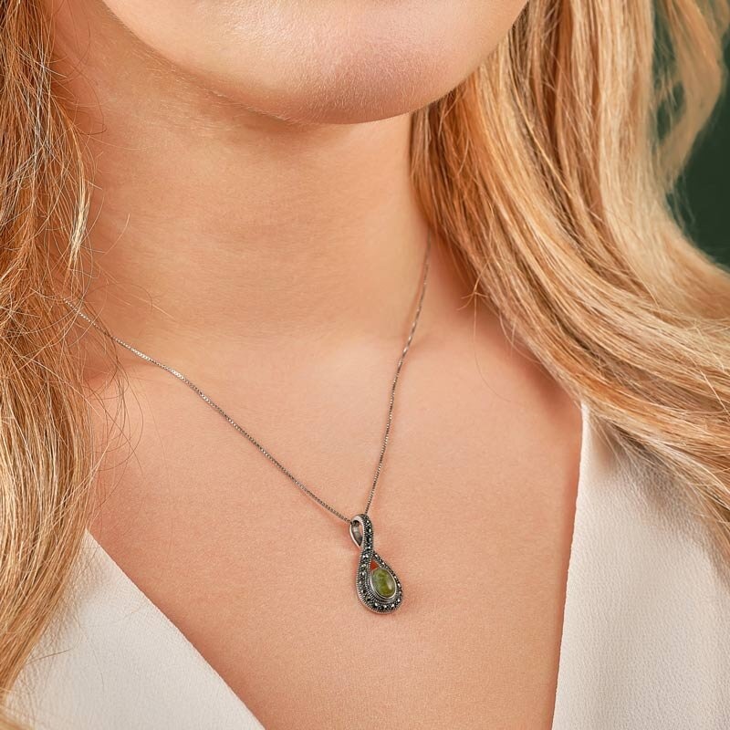 Solvar Sterling Silver Connemara Marble & Marcasite Pendant