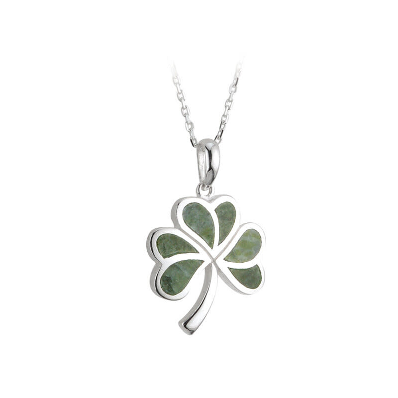 Solvar Sterling Silver Connemara Marble Shamrock Necklace
