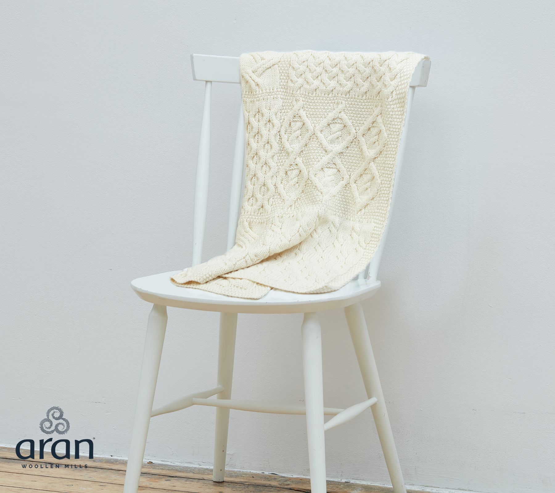 Aran Woollen Mills Supersoft Merino Aran Baby Blanket: Natural