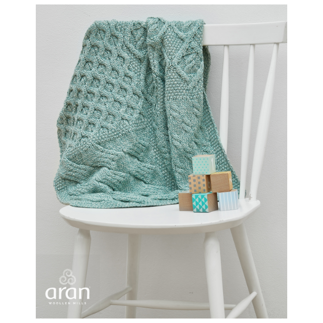 Supersoft Merino Aran Baby Blanket Sea Foam Green Celtic Aer
