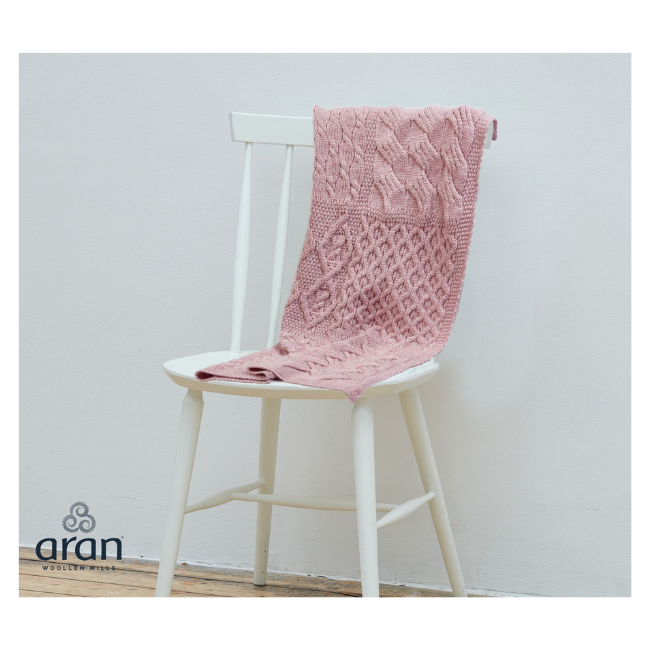Aran Woollen Mills Supersoft Merino Aran Baby Blanket: Winter Rose