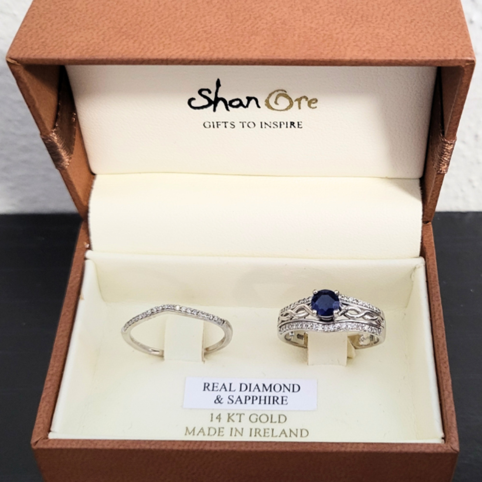 Shanore 14k White Gold Sapphire Diamond Celtic Ring