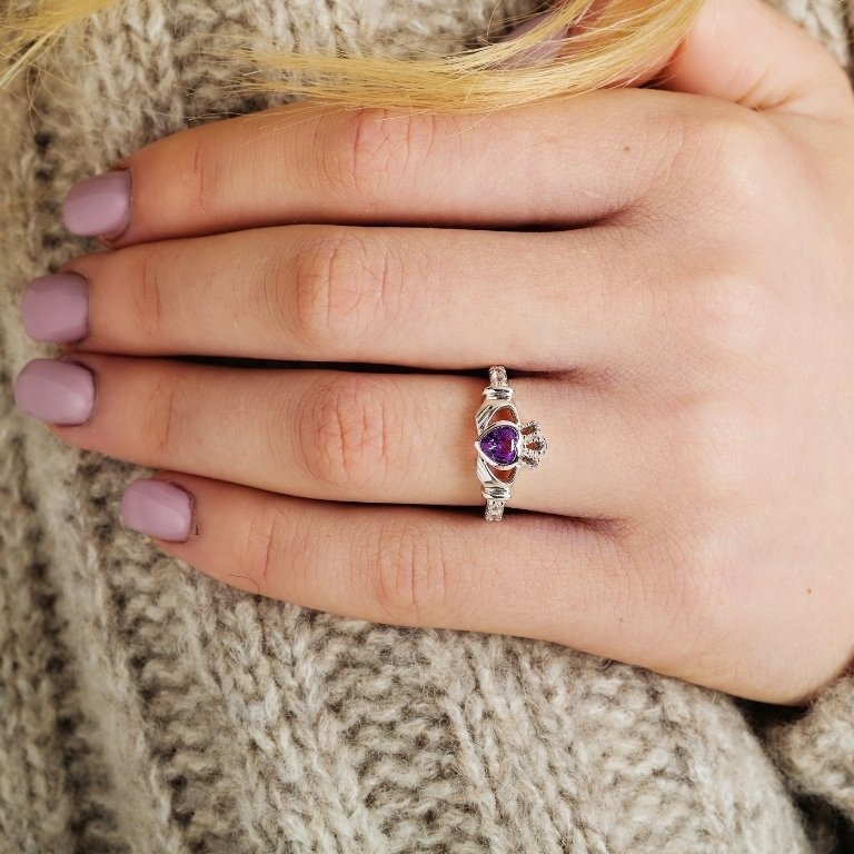 Shanore Sterling Silver February Birthstone Claddagh Ring