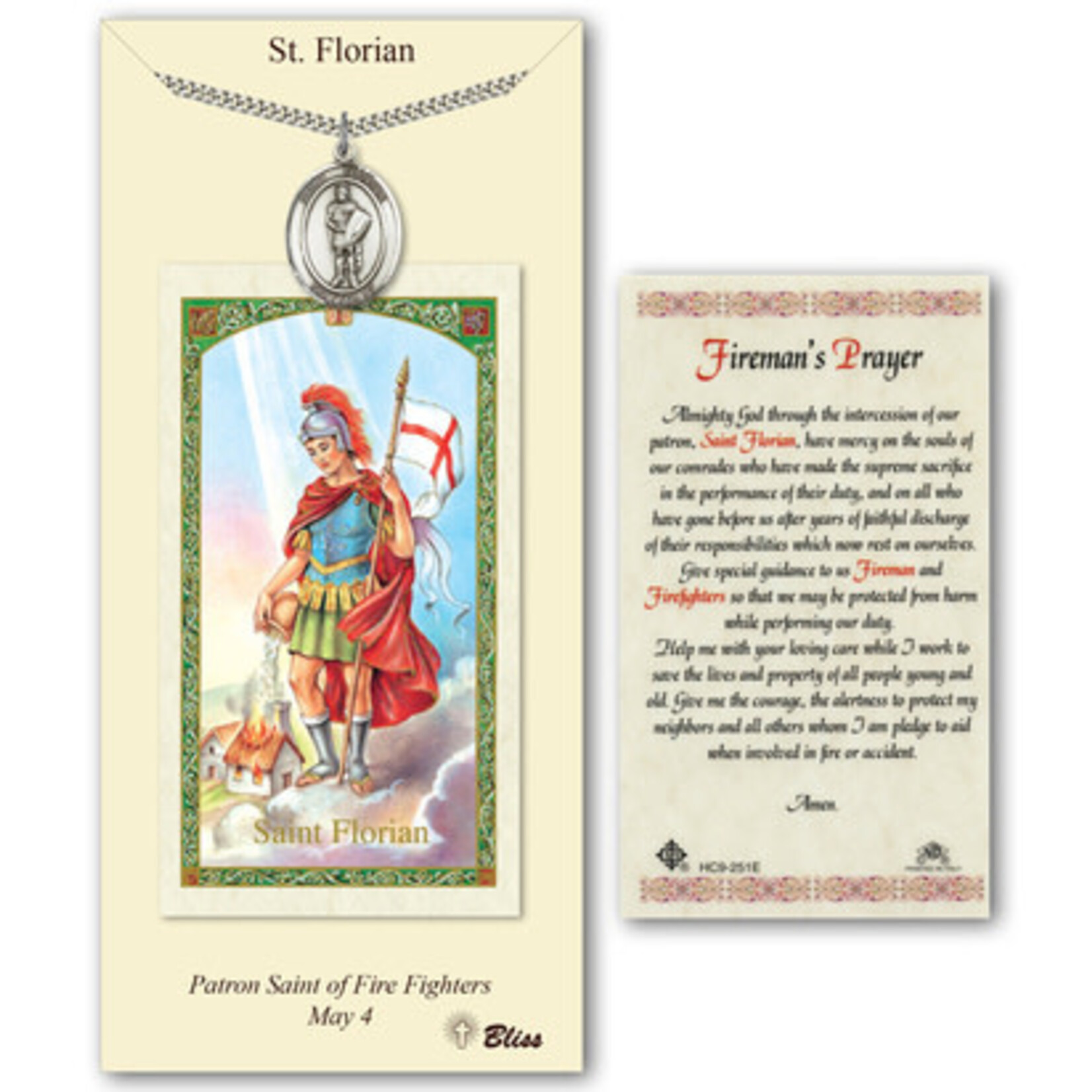 Bliss Pewter Medal on Prayer Card St. Florian LG