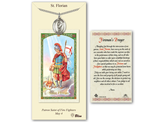 Bliss Pewter Medal on Prayer Card St. Florian LG (Fireman)