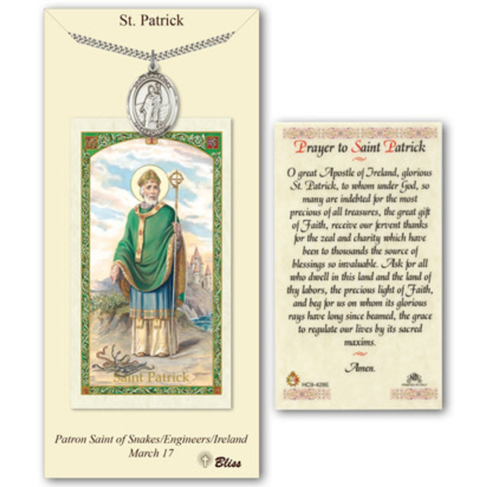 Bliss Pewter Medal on Prayer Card St. Patrick LG