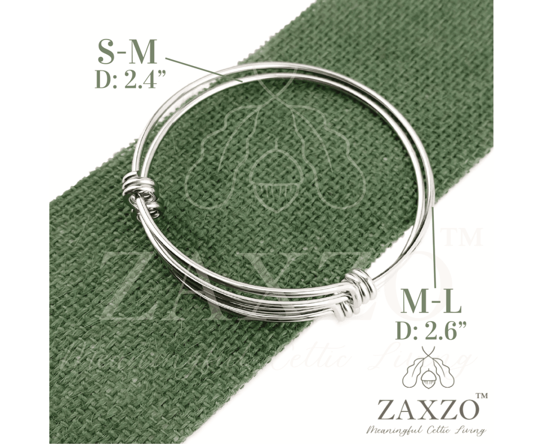Zaxzo Celtic Sister Knot Bangle Bracelet with 3 Side Charms (8.5")