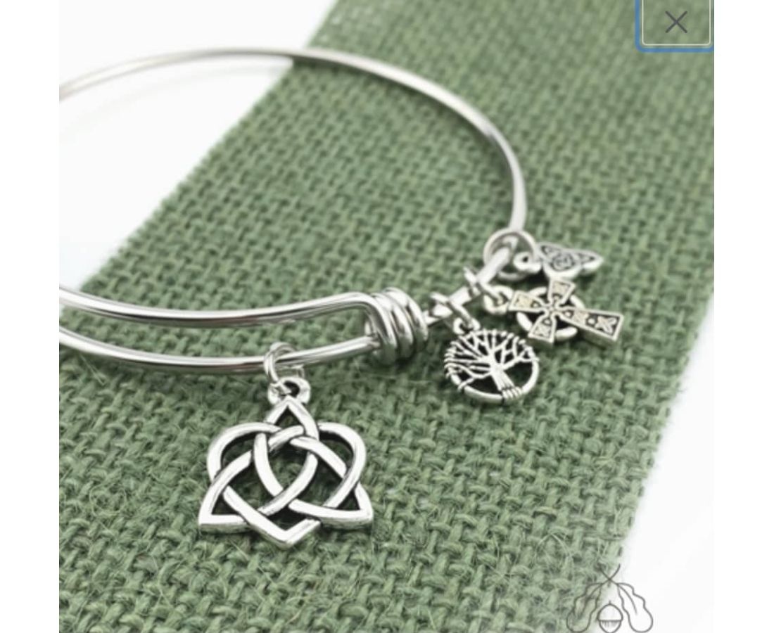 Zaxzo Celtic Sister Knot Bangle Bracelet with 3 Side Charms (8.5")