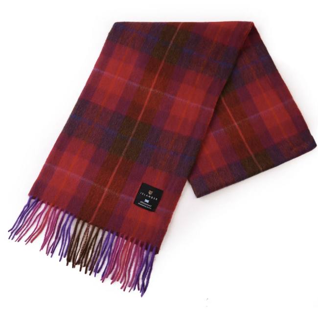 Islander Lambswool Scarf: Fuscia Tartan Wide