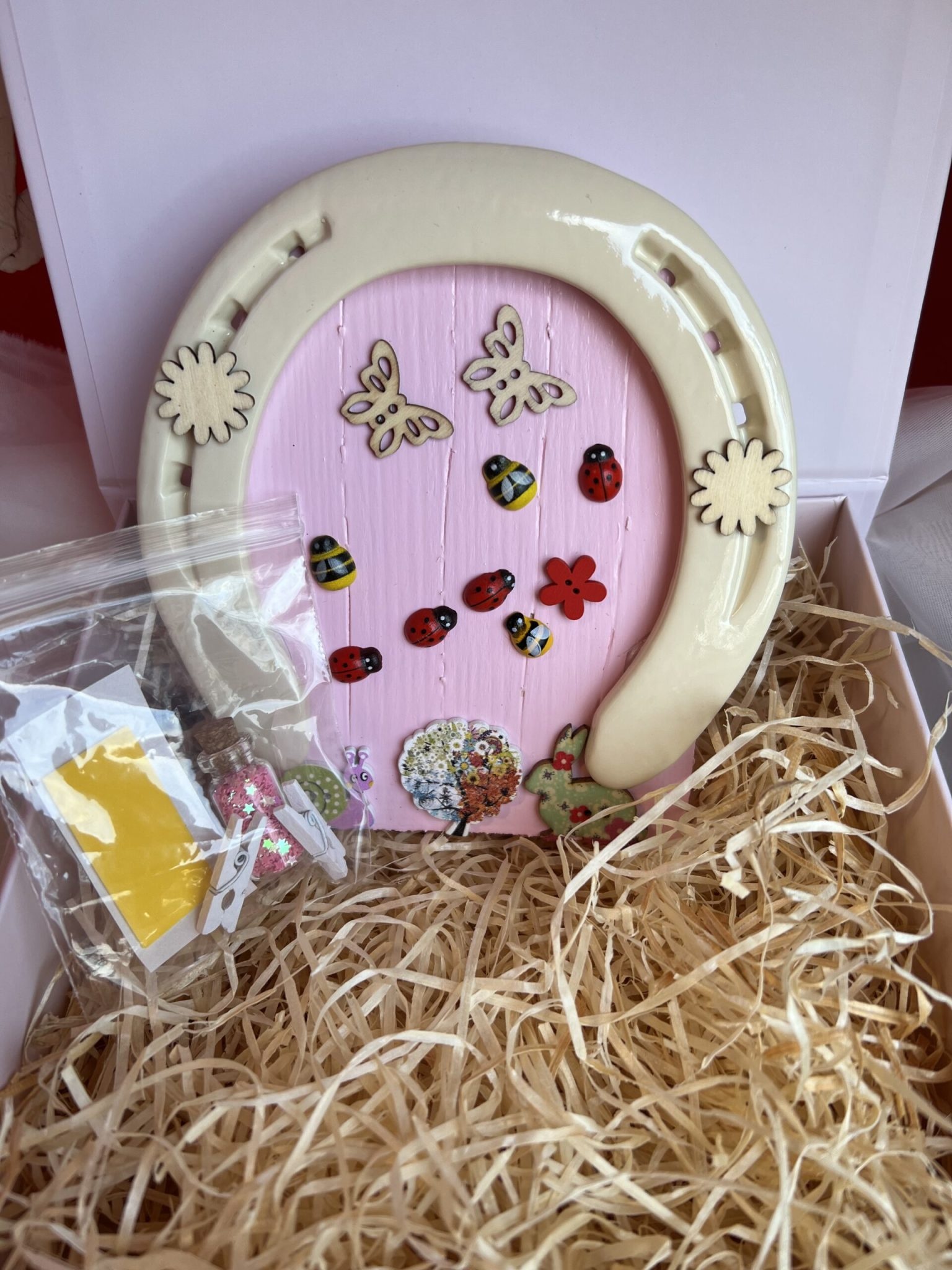 Biddy's Good Luck Horseshoes Fairy Door Horseshoe: Pink