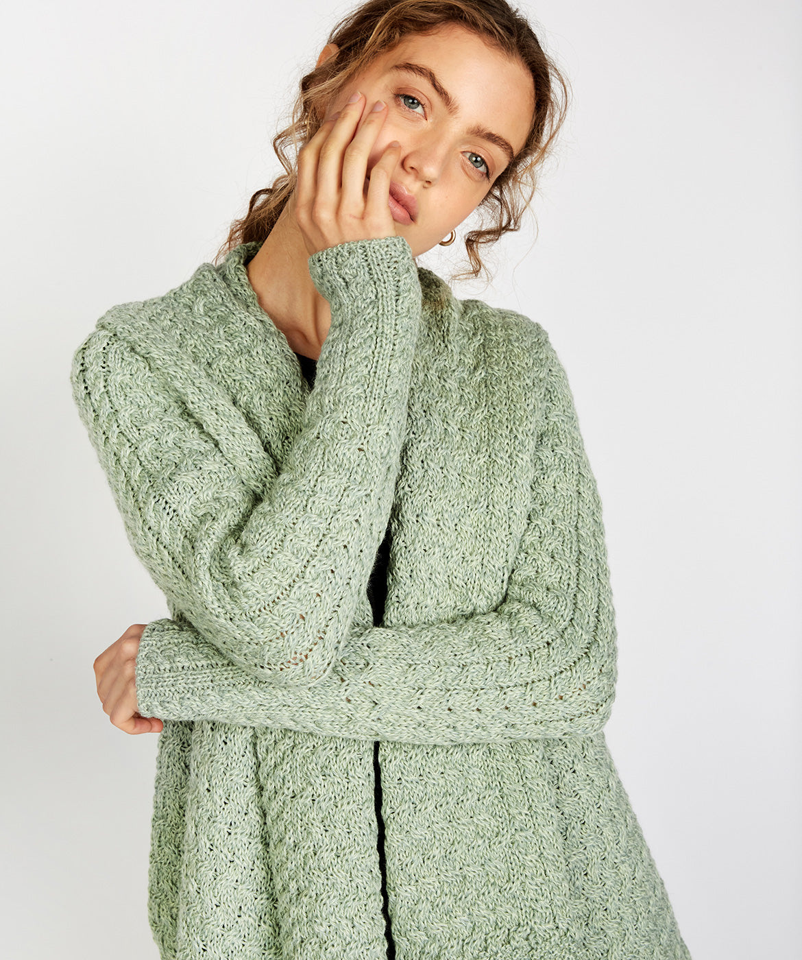 IrelandsEye Knitwear Glenross Waterfall Cardigan: Sage