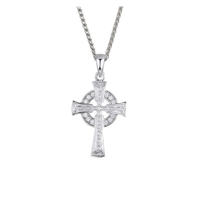 Boru Jewelry Sterling Silver Celtic Cross Necklace w/ CZ