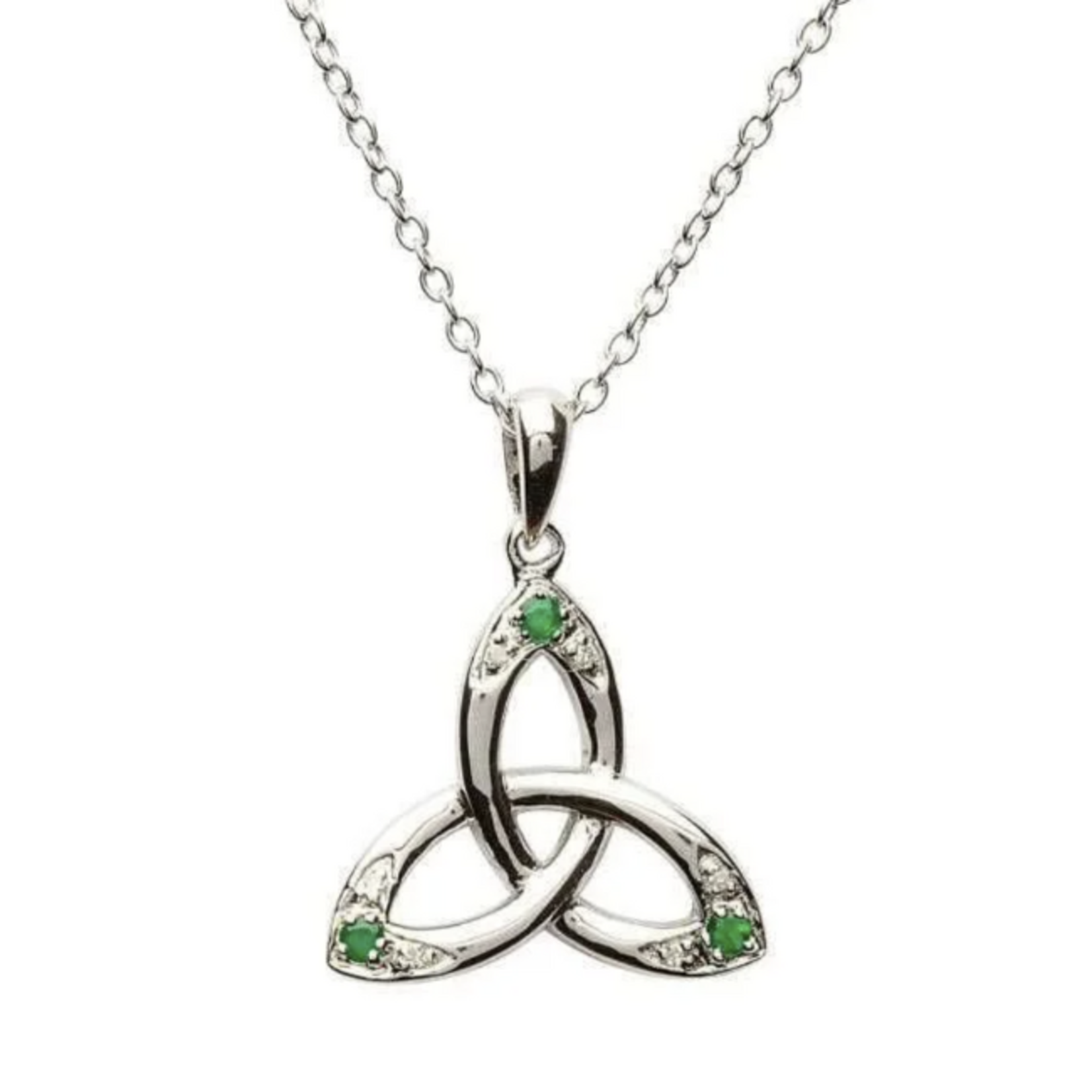 Shanore Celtic Trinity Knot Diamond Emerald Set Necklace