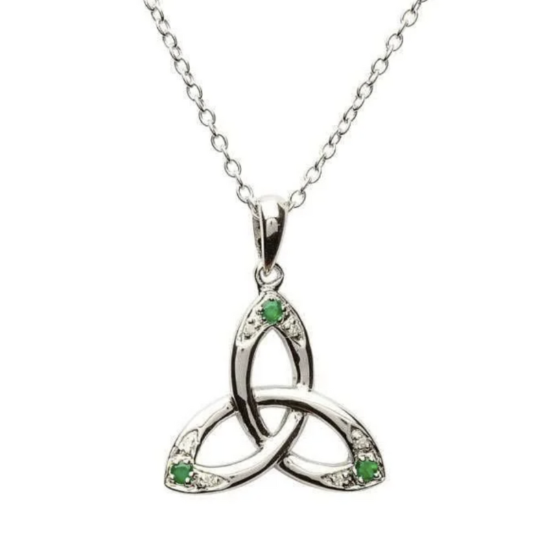 Shanore S/S Trinity Knot Diamond & Emerald Necklace