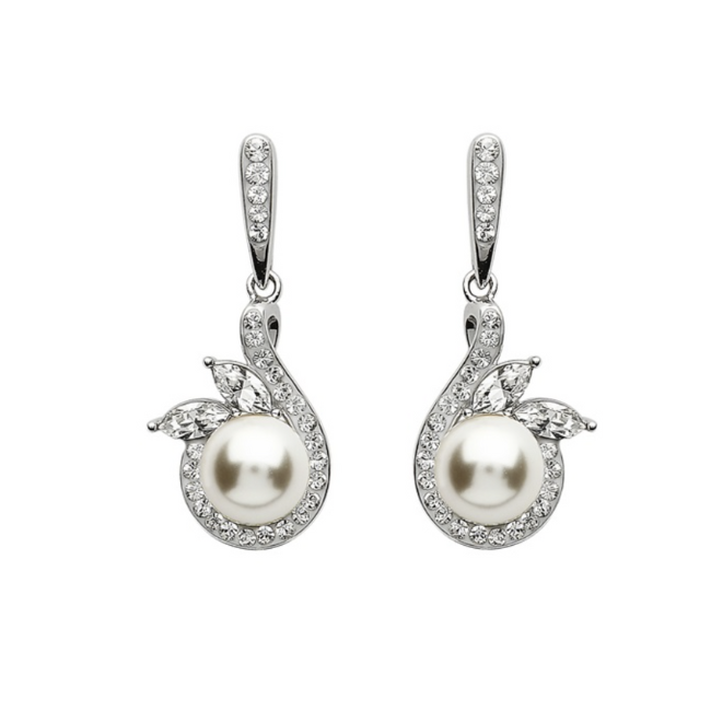 Shanore Crystal and Pearl Swan Drop Earrings