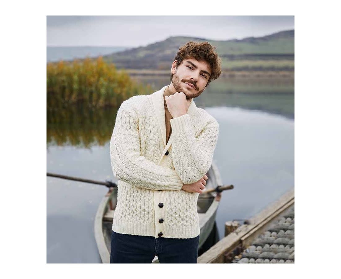 SAOL Cable Shawl-Collar Natural Cardigan
