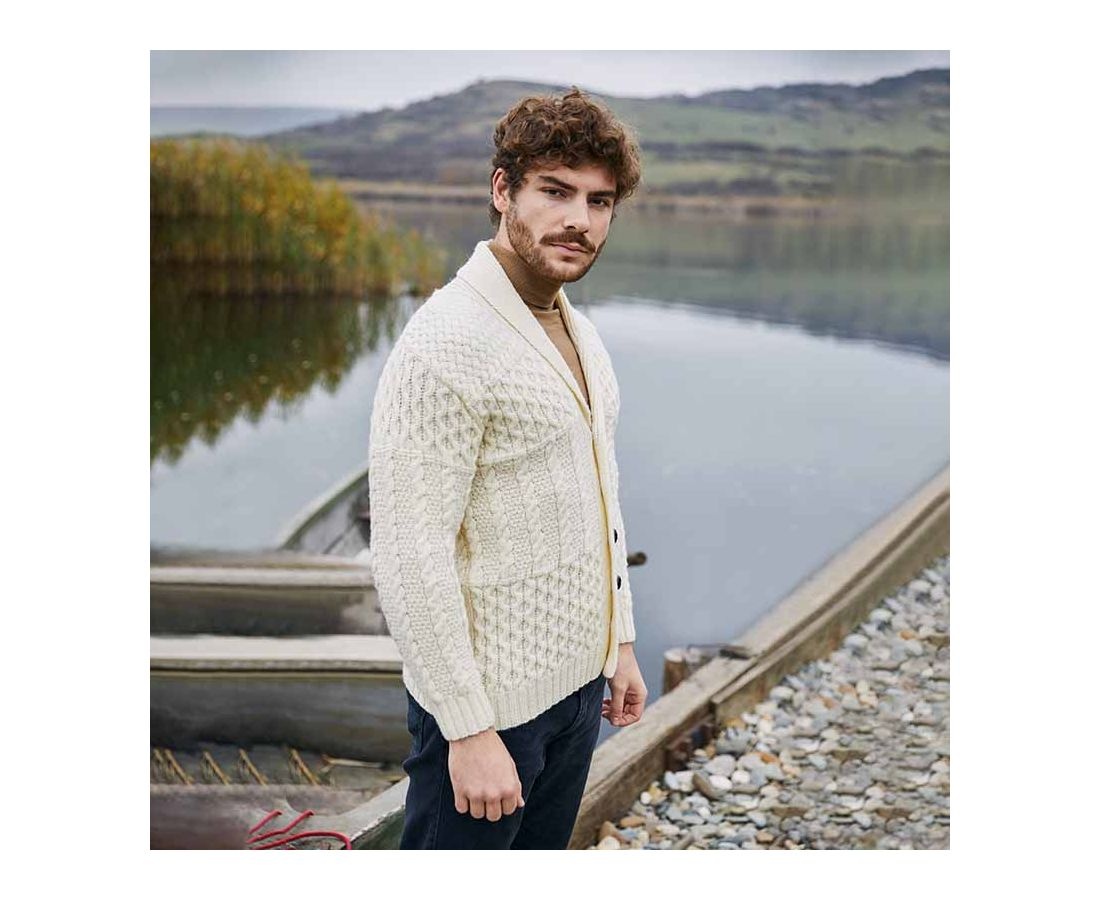 SAOL Cable Shawl-Collar Natural Cardigan