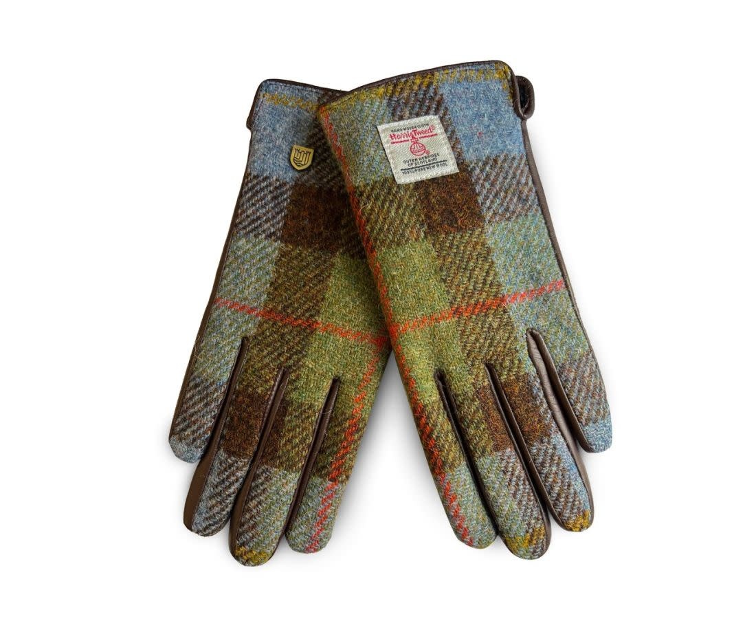 Islander Womens Tweed & Leather Gloves: Blue Chestnut