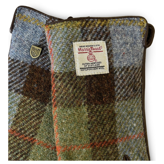 Islander Womens Tweed & Leather Gloves: Blue Chestnut