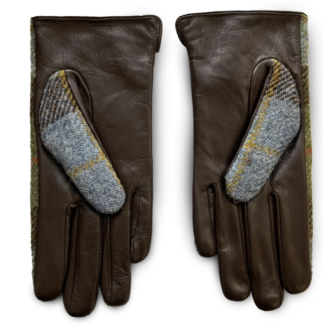 Islander Womens Tweed & Leather Gloves: Blue Chestnut