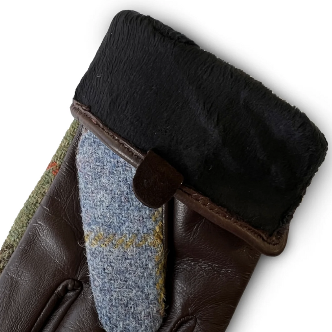 Islander Womens Tweed & Leather Gloves: Blue Chestnut