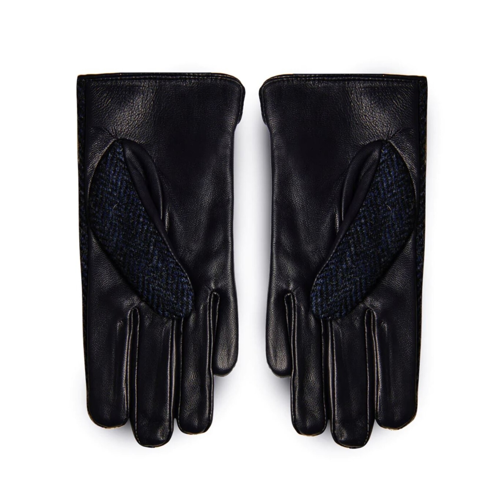 Islander Men's Tweed & Leather Gloves: Navy Herringbone