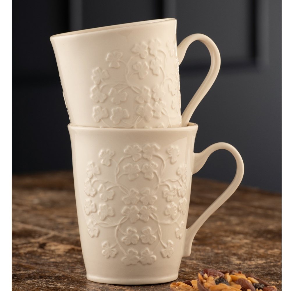 Belleek Fields of Shamrocks Set of 2 Mugs