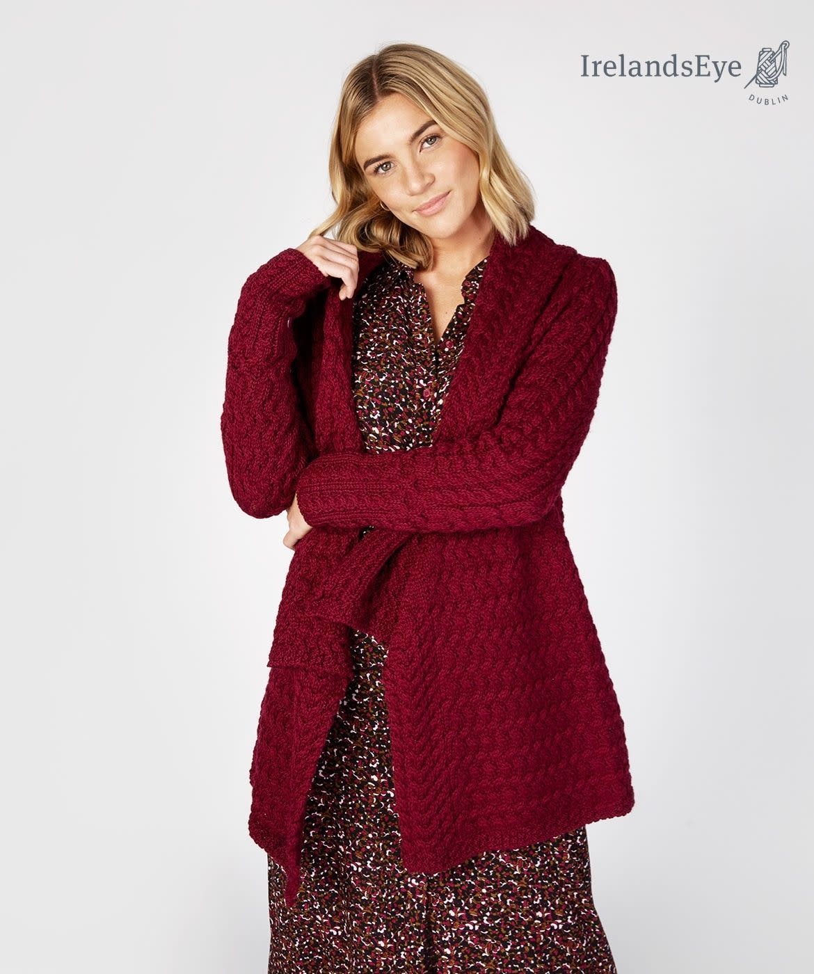 IrelandsEye Knitwear Glenross Waterfall Cardigan: Claret