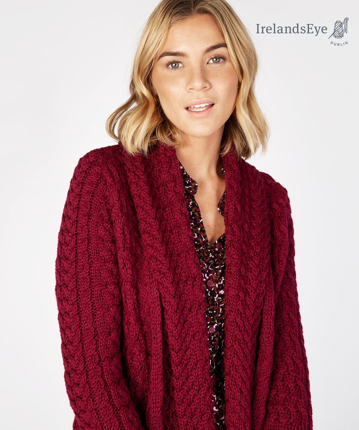 IrelandsEye Knitwear Glenross Waterfall Cardigan: Claret