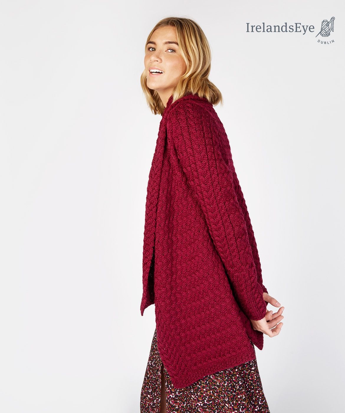 IrelandsEye Knitwear Glenross Waterfall Cardigan: Claret