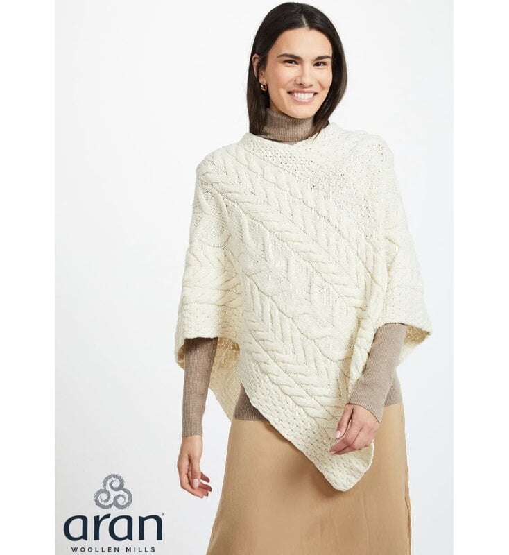Aran Woollen Mills Aran Supersoft Merino Poncho - Natrual