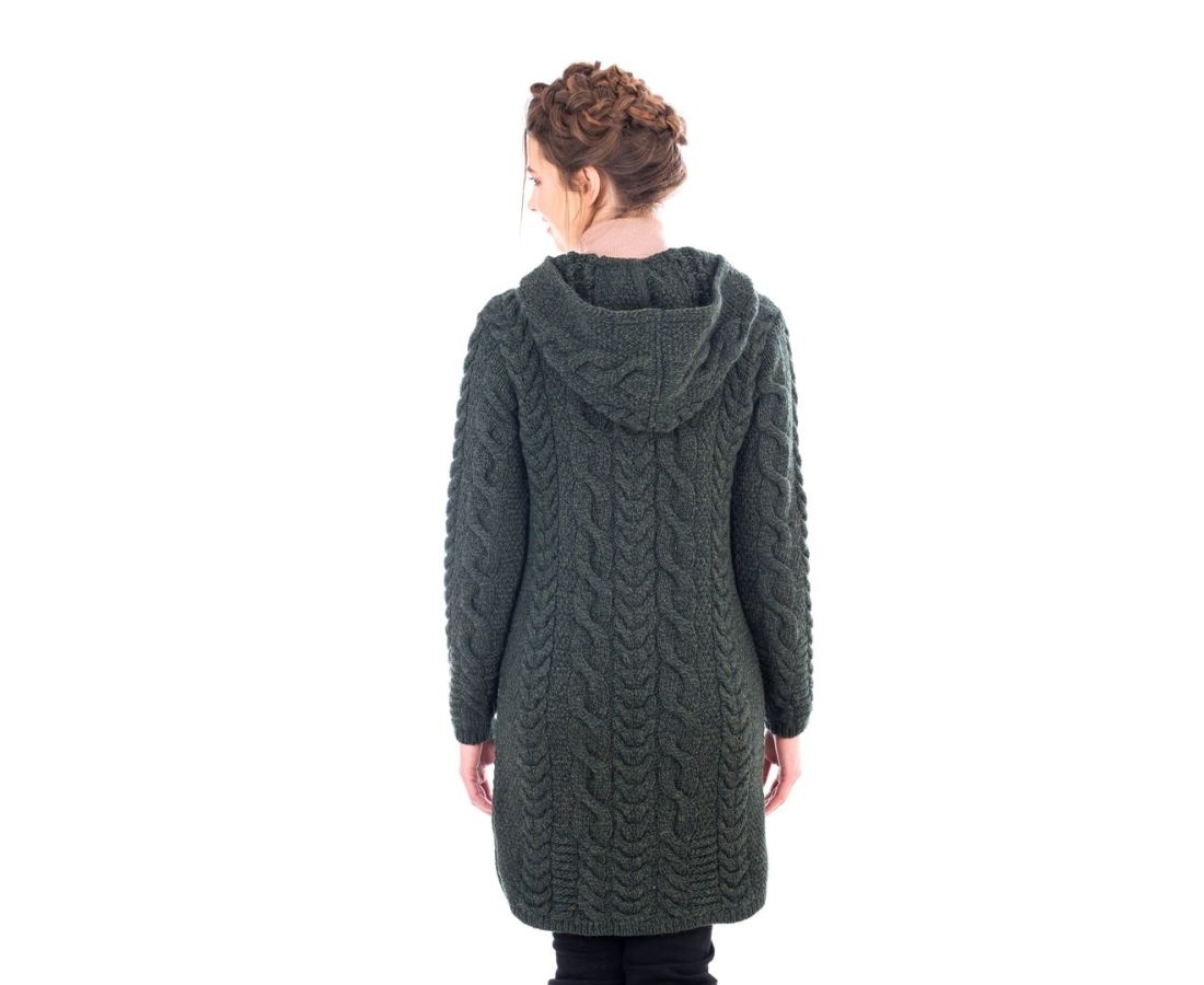SAOL Celtic Aran Zip-up Wool Hooded Jacket