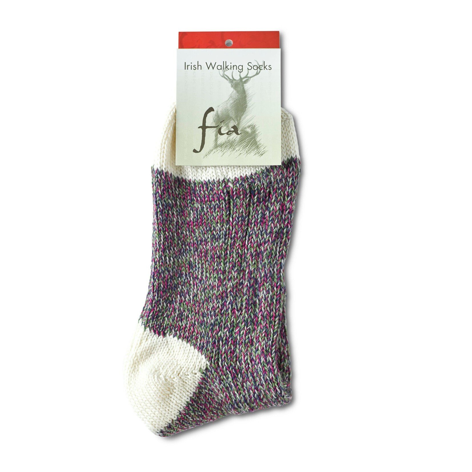 Fia Wool Walking Socks with White Top:  Large
