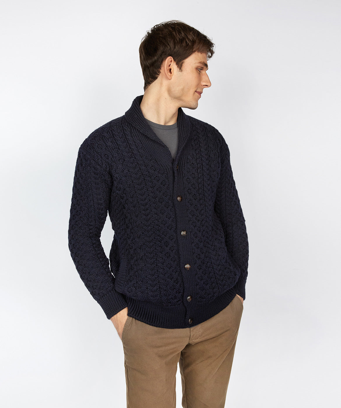 IrelandsEye Knitwear Woodford Navy Wool Cardigan