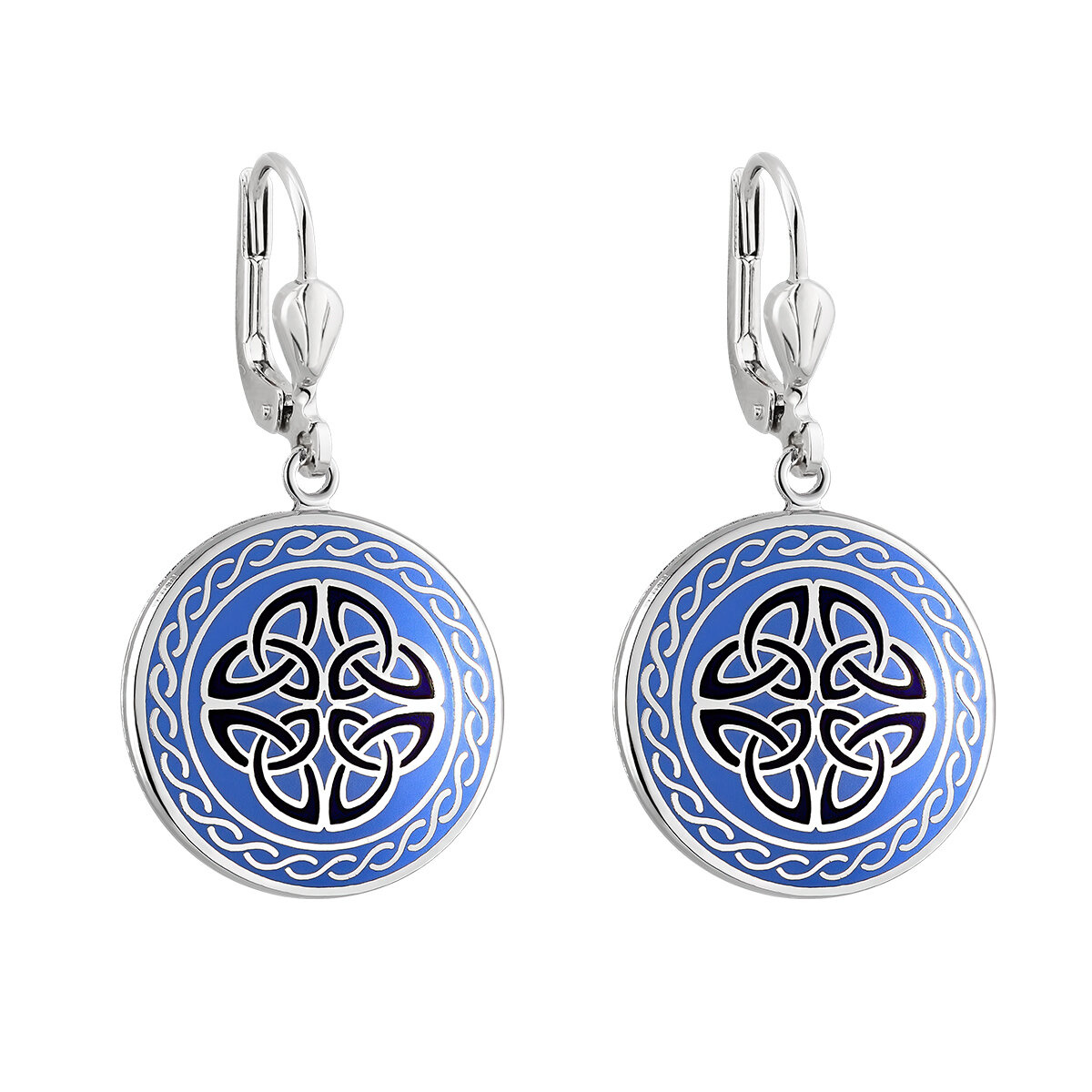 Solvar Blue Enamel 4 Trinity Earrings: Rhodium