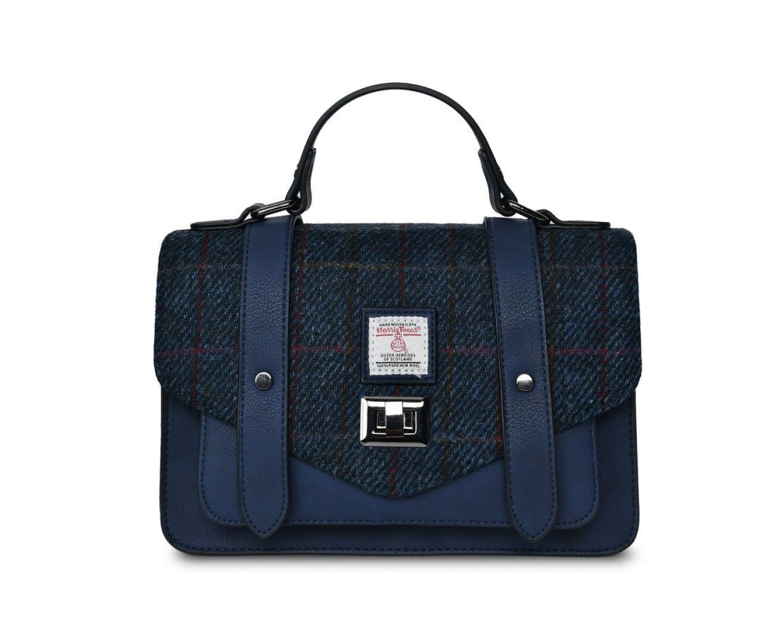 Islander Medium Leather Satchel: Navy Check
