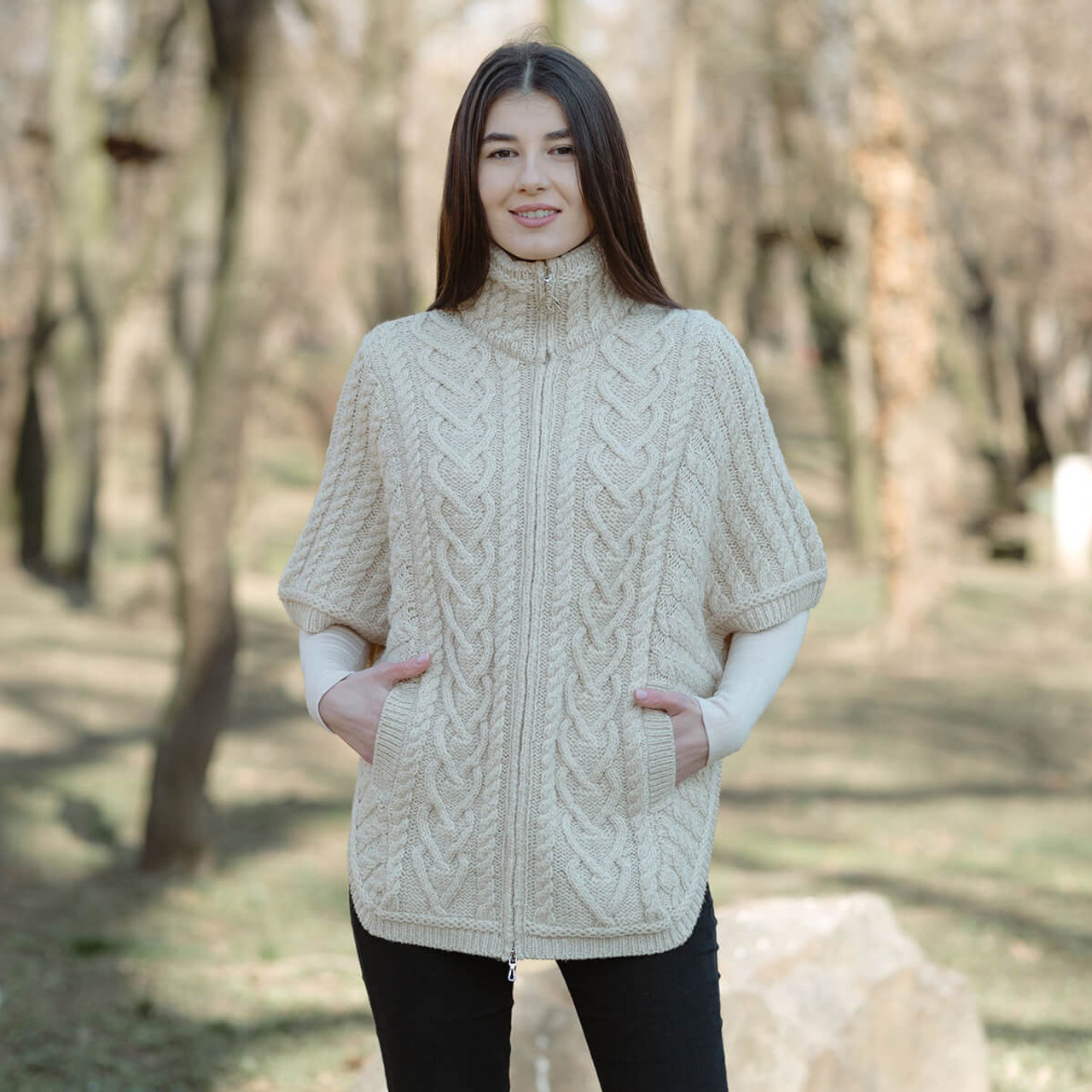 SAOL Wool Zip-up Poncho Jacket
