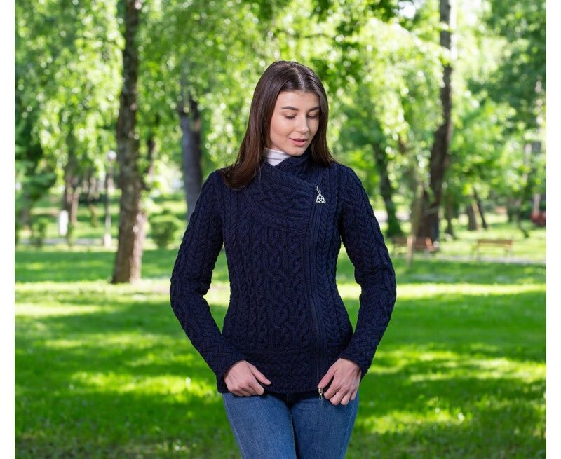 SAOL Celtic Wool Side Zip-up: Navy