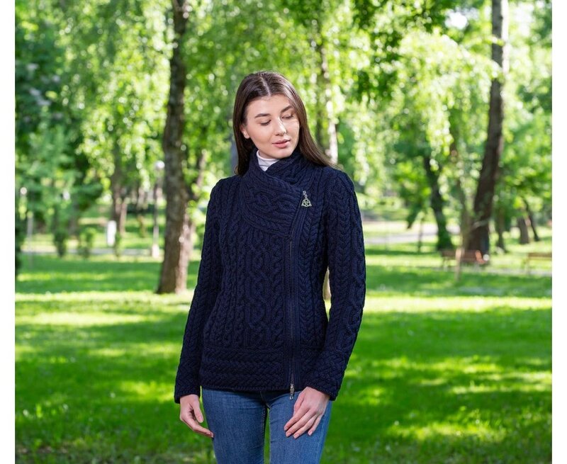 SAOL Celtic Wool Side Zip-up: Navy