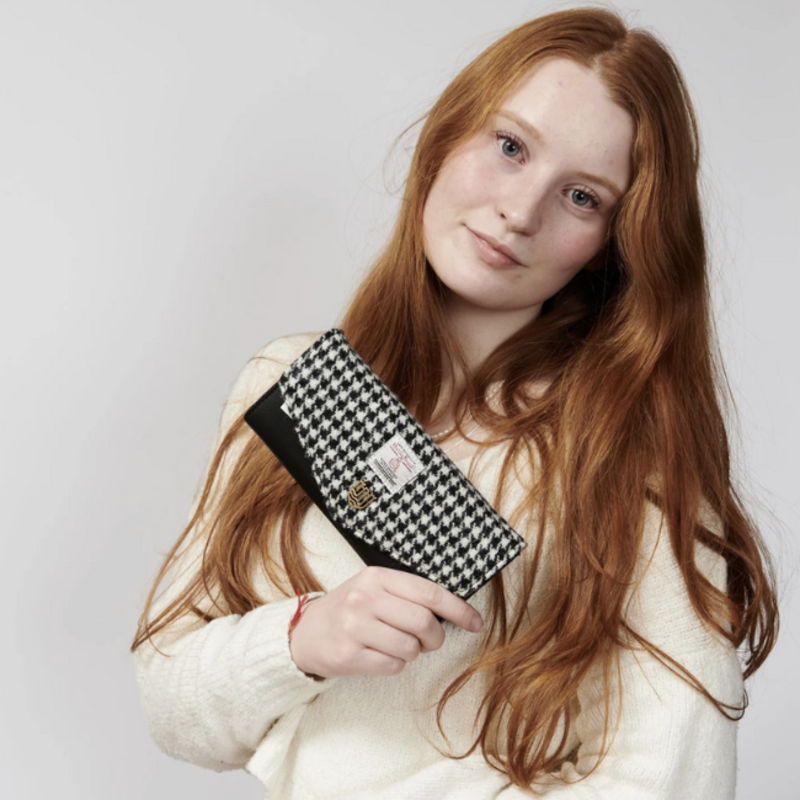 Islander Leather & Tweed Wallet: Chestnut Herringbone