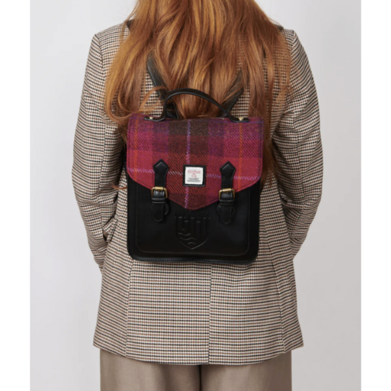 Islander Calton Leather & Tweed Backpack: Chestnut Tartan